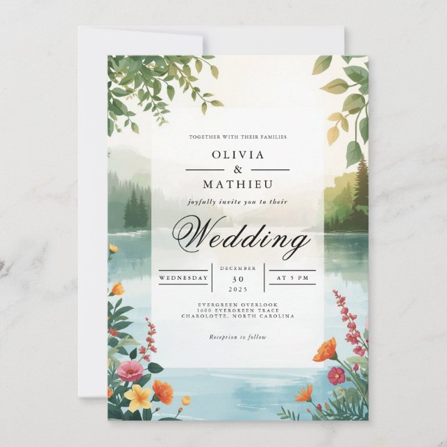 Verdant Lakeside Romance Wedding Invitation (Front)