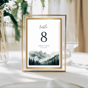 Verdant Peaks Watercolor Mountain Table Number