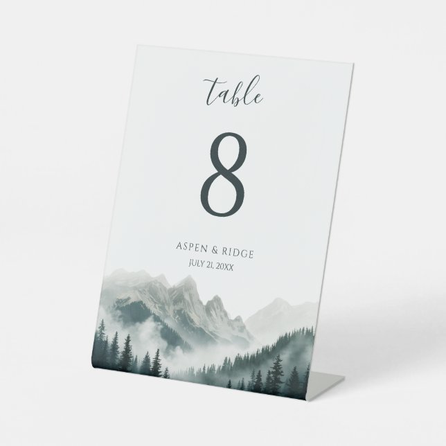 Verdant Peaks | Watercolor Table Number Pedestal Sign (Front)