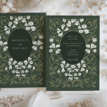 Verdant Romance Art Nouveau Wedding Invitation<br><div class="desc">This wedding invitation suite captures the essence of Art Nouveau charm blended with a verdant romance theme. The front of the invitation features an elegant circular floral motif, with white blooms and sage green foliage set against a deep forest green canvas, symbolising a love that is both pure and ever-growing....</div>