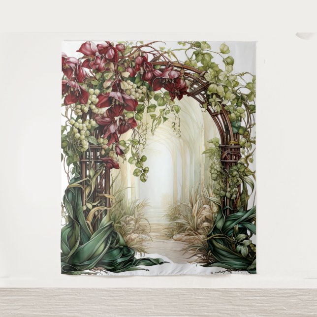 Verdant Romance Custom Wedding Backdrop Tapestry (Front)