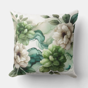 "Verdant Serenity: Abstract Green Floral Art" Cushion