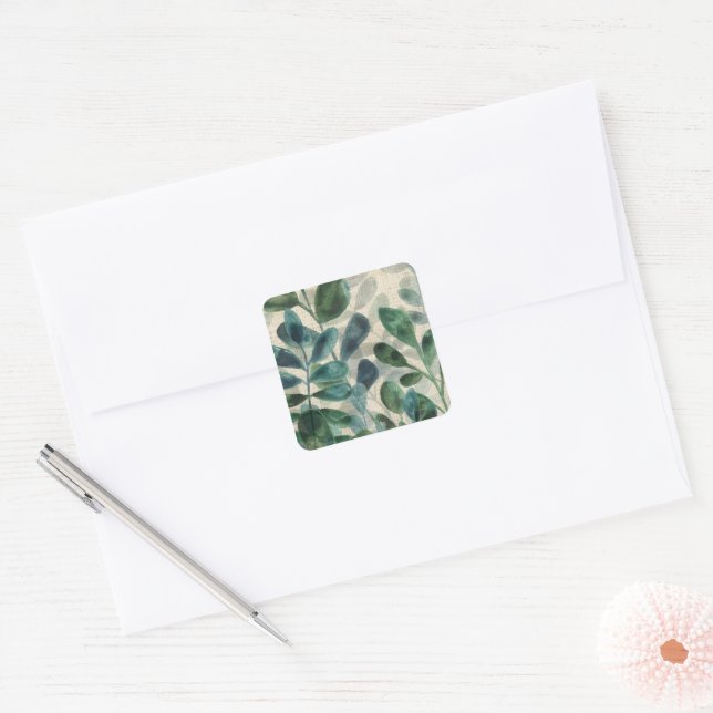 Verdant Sophistication - Tropical Leaves Square Sticker (Envelope)