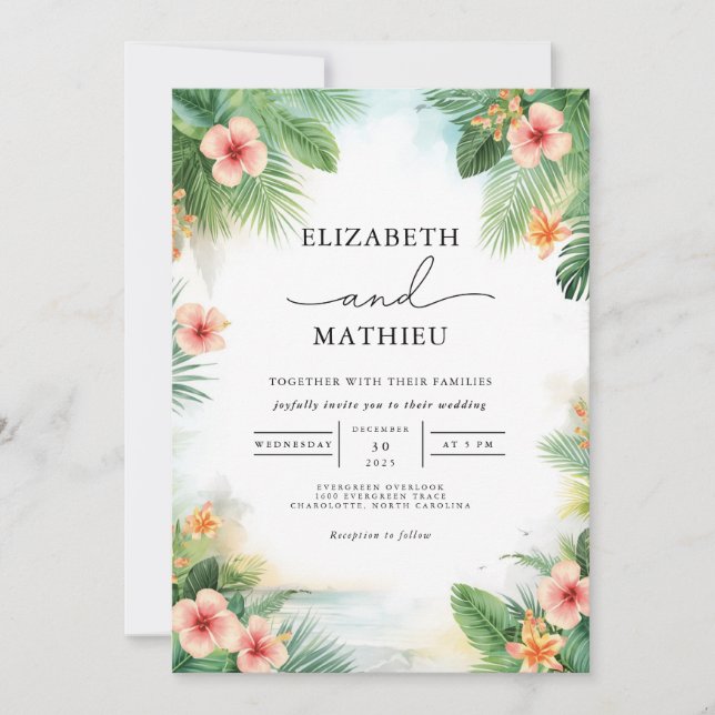 Verdant Tropical Bloom Arch Wedding Invitation (Front)