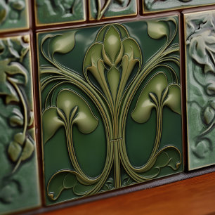 Verdant Vines: Art Nouveau Revival Ceramic Tile