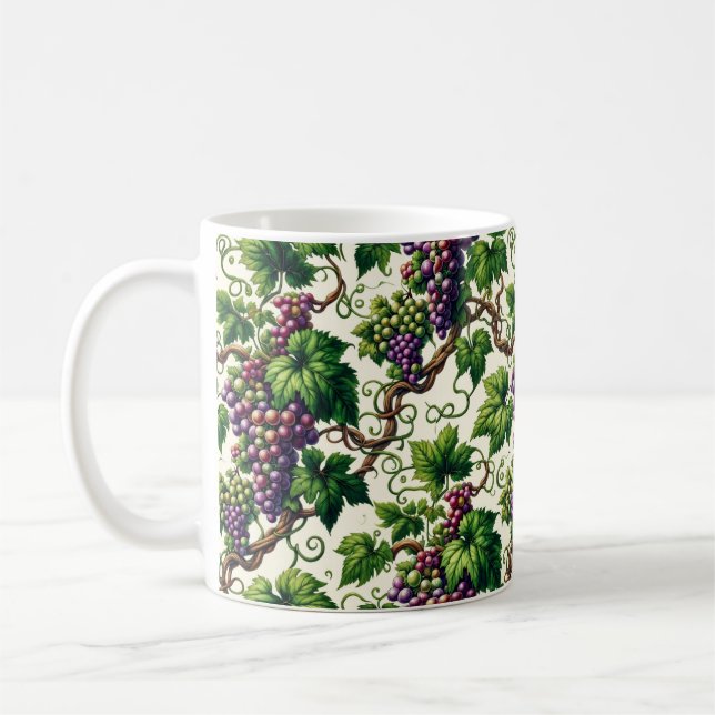 Verdant Vineyard Bliss: A Tapestry of Grapevines Coffee Mug (Left)