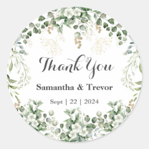 Verdant Vineyard Vows: Gold & Green Foliage  Classic Round Sticker