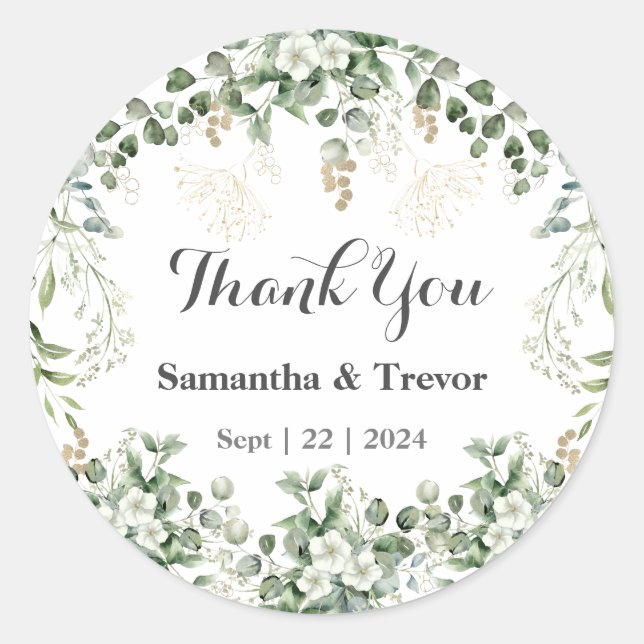 Verdant Vineyard Vows: Gold & Green Foliage  Classic Round Sticker (Front)