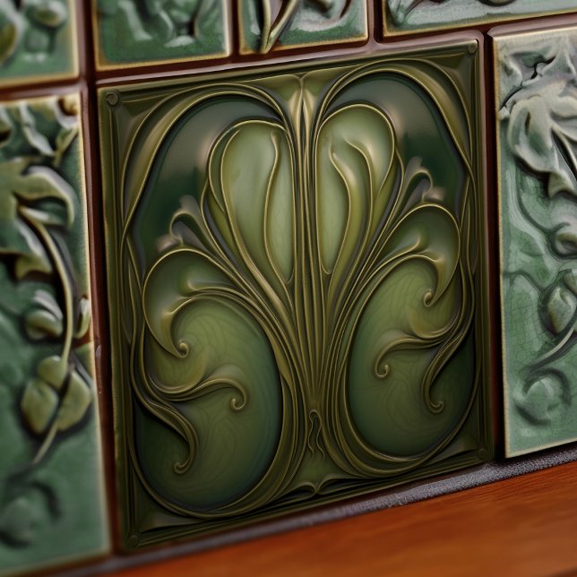 Verdant Whirls Art Nouveau Ceramic Tile (Creator Uploaded)