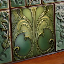 Verdant Whirls Art Nouveau Ceramic Tile