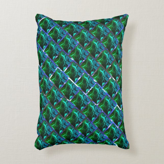 Verde esmeralda e curvas, sob grade niquelada? decorative cushion (Front(Vertical))