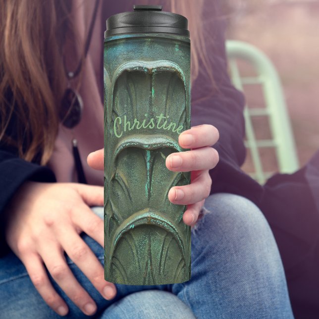 Verdigris Bronze Colour Leaf Pattern Custom Name Thermal Tumbler (Creator Uploaded)