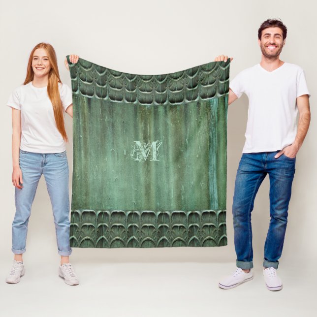 Verdigris Bronze Leaf Pattern Fleece Blanket (In Situ)