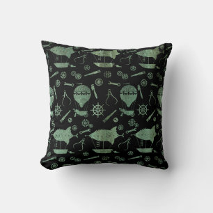 Verdigris Bronze Steampunk Airships Theme Cushion