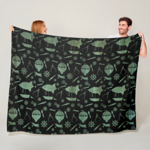 Verdigris Bronze Steampunk Airships Theme Fleece Blanket