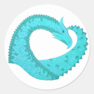 Verdigris heart dragon on white classic round sticker