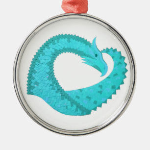 Verdigris heart dragon on white metal ornament