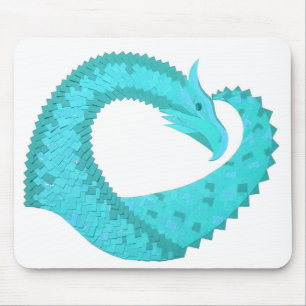 Verdigris heart dragon on white mouse pad