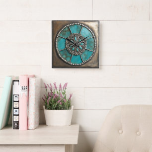 Verdigris Patina Metal Square Wall Clock