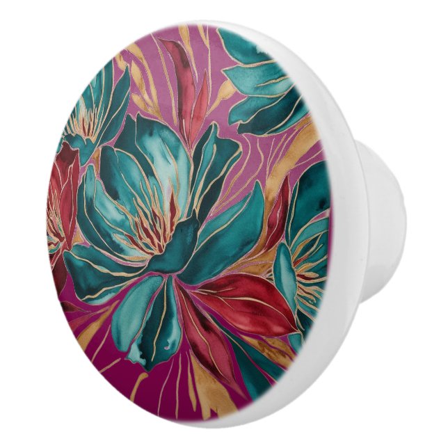 Verdigris Ruby Florals with Metallic Gold Tou Ceramic Knob (Right)
