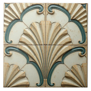 Verdigris Shell Motif Ceramic Tile