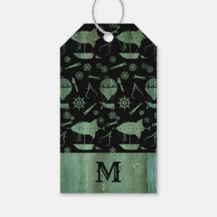Verdigris Steampunk Airships Monogram Gift Tags