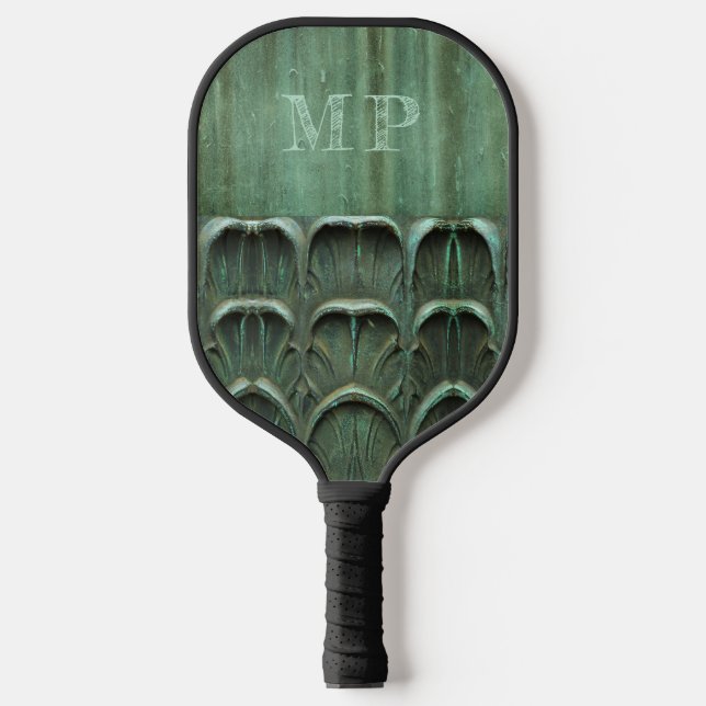 Verdigris Weathered Bronze Look Monogram Pickleball Paddle (Front)