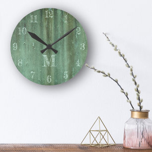 Verdigris Weathered Bronze Look Monogram Round Clock