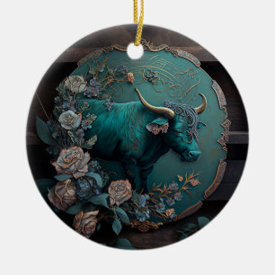 Verdigris Zodiac Taurus Metal Art Ceramic Ornament