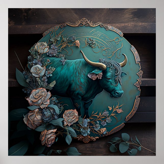 Verdigris Zodiac Taurus Metal Art Poster (Front)