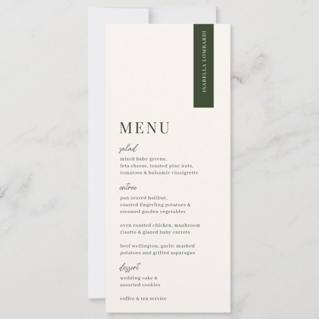 VERDURE Modern Wedding Place Card Menu (Front)