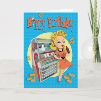 verjaardagskaart 50ties rock classic jukebox card