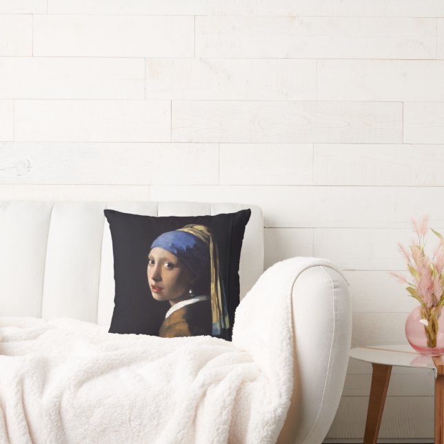 Vermeer Girl Pearl Earring Masterpiece Painting Cushion (Couch)