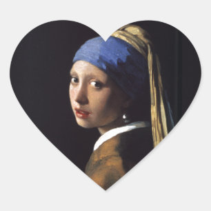 Vermeer Girl Pearl Earring Masterpiece Painting Heart Sticker