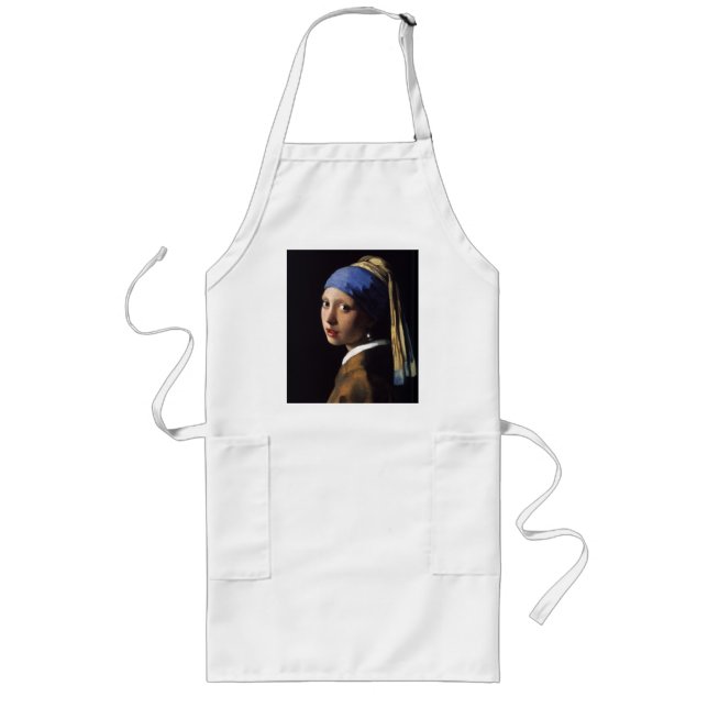 Vermeer Girl Pearl Earring Masterpiece Painting Long Apron (Front)