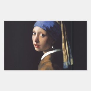 Vermeer Girl Pearl Earring Masterpiece Painting Rectangular Sticker
