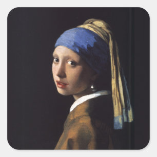 Vermeer Girl Pearl Earring Masterpiece Painting Square Sticker