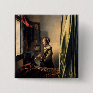 Vermeer - Girl Reading a Letter at an Open Window 15 Cm Square Badge