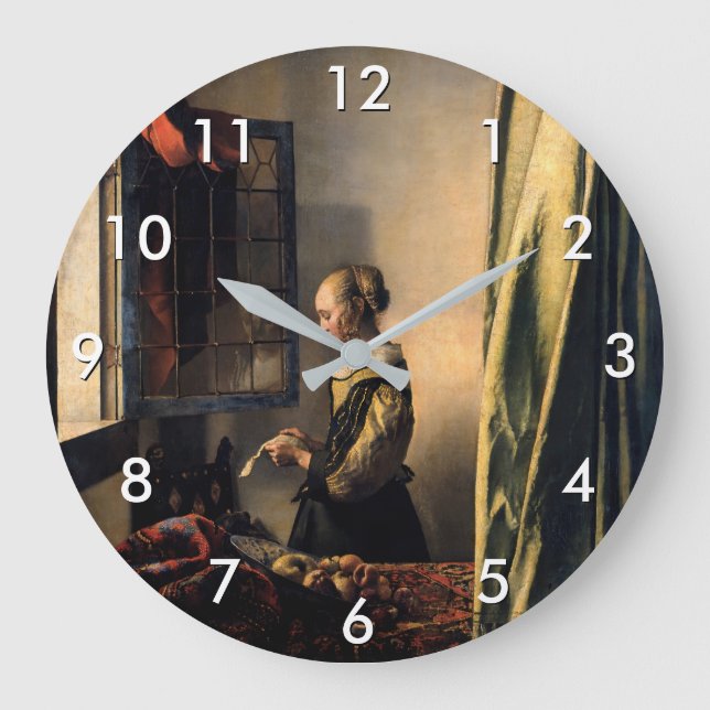 Vermeer - Girl Reading a Letter at an Open Window Large Clock (Front)
