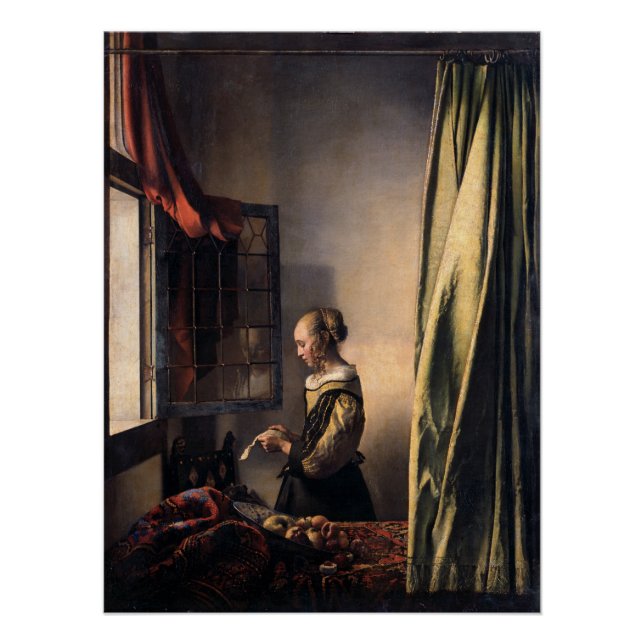 Vermeer Girl Reading Letter at Open Window Glossy Poster (Front)