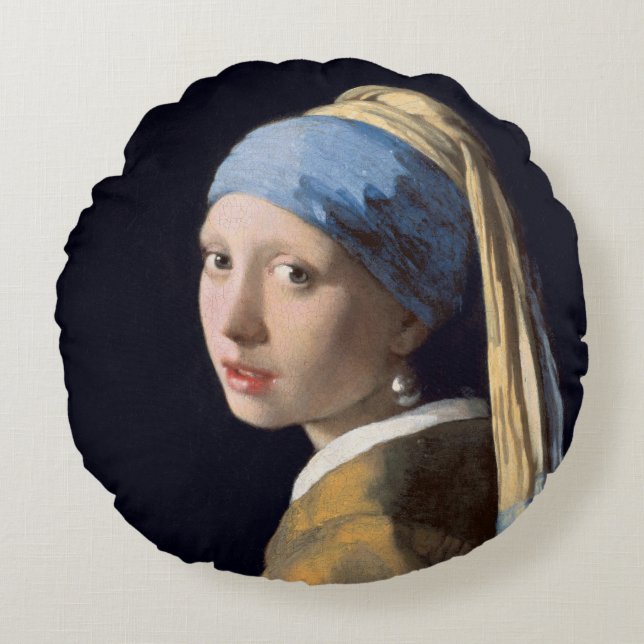 Vermeer Girl with Pearl Earring Round Cushion (Front)