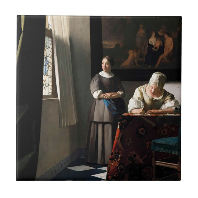 Vermeer - Lady Writing a Letter with her Maid Ceramic Tile (Front)