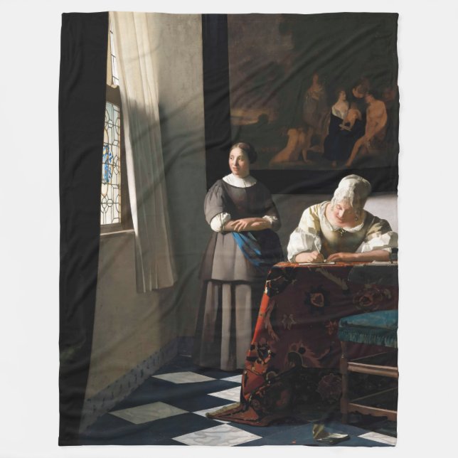 Vermeer - Lady Writing a Letter with her Maid Fleece Blanket (Front)