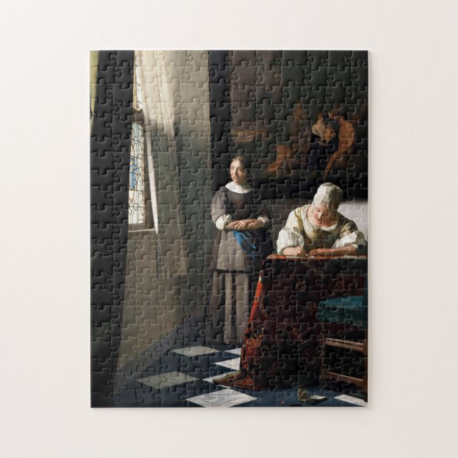 Vermeer - Lady Writing a Letter with her Maid Jigsaw Puzzle (Vertical)