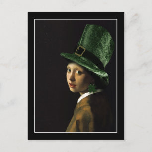 Vermeer Pearl Earring Clover St Patrick's Day Postcard