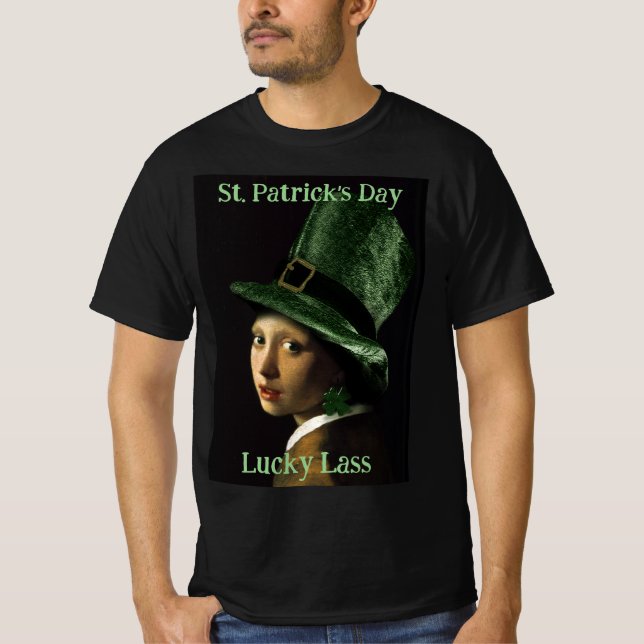 Vermeer Pearl Earring Clover St Patrick's Day T-Shirt (Front)