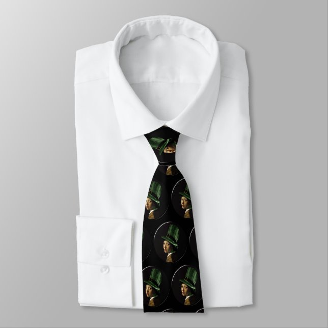 Vermeer Pearl Earring Clover St Patrick's Day Tie (Tied)