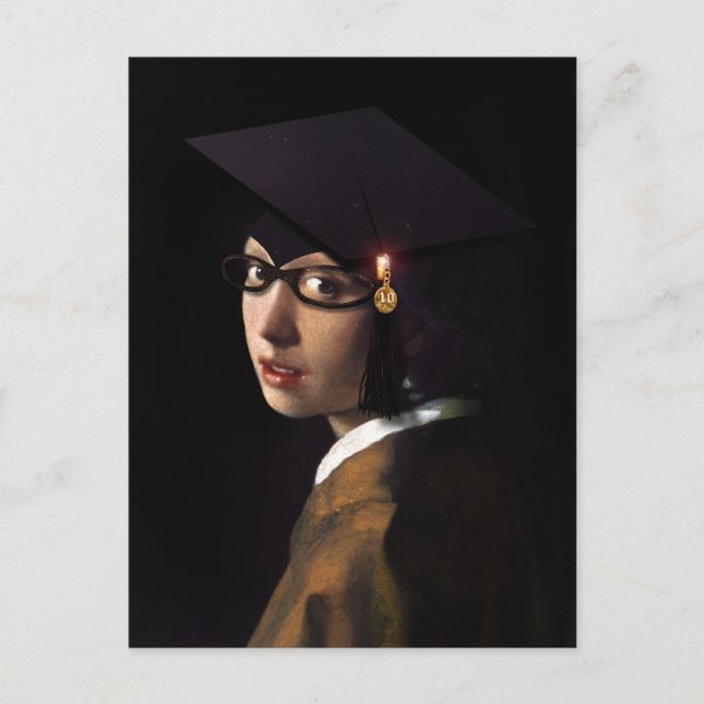Vermeer Pearl Earring  Graduation Grad Cap Announcement Postcard (Front)