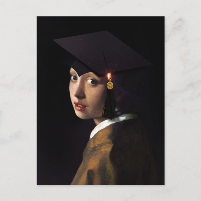 Vermeer Pearl Earring  Graduation Grad Cap Postcard (Front)