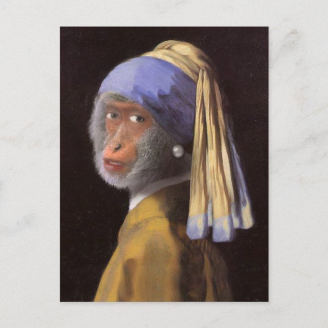 Vermeer Pearl Earring Monkey Chimp Postcard (Front)
